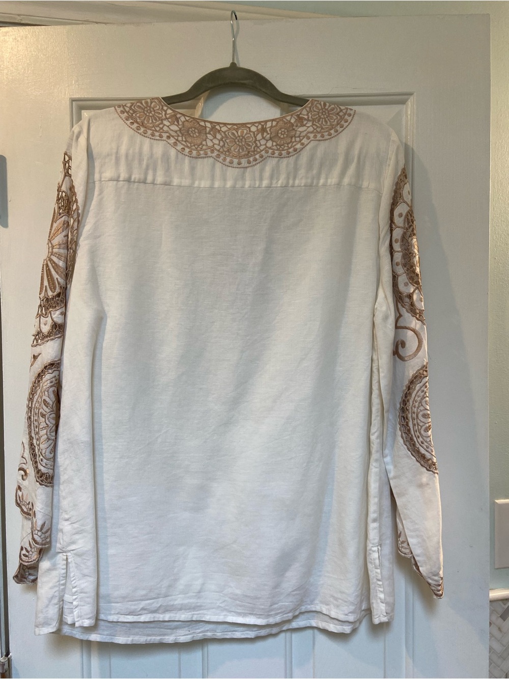 Chico's Ivory Tunic with Tan Embroidered Accents - Picture 6 of 7